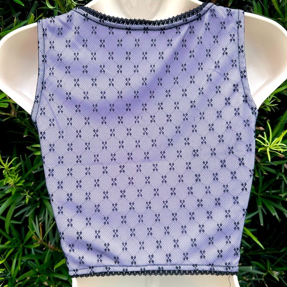 EUC, like new, lavender w/ black mesh layover crop tank, eyelet front closure - Picture 2 of 4